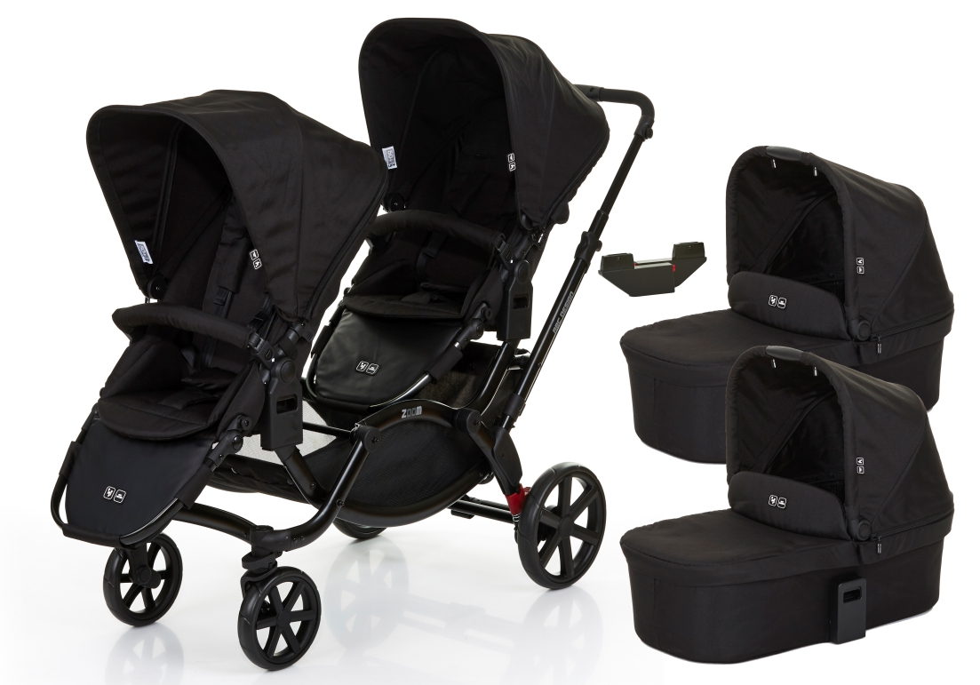 ABC Design Zoom Twin Pram 2017 Coal plus 2 Carrycots and Adapter