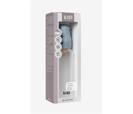 BIBS Baby Bottle 270ml Medium Flow Latex - Baby Blue