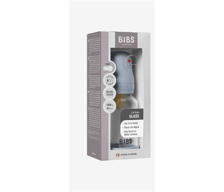 BIBS Glass Bottle 120ml  - Latex - Baby Blue
