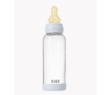 BIBS Glass Bottle 240ml - Latex - Baby Blue