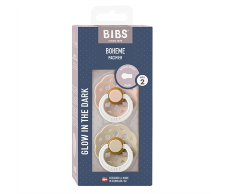 BIBS Night Glow Boheme Pacifier 2pk Blush-Vanilla