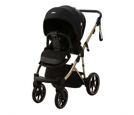 Bambini Prams Geneva Lorenzo - Black on Gold Frame Bonus Free Phone Holder + Sunshade + Adaptors Value $189.00