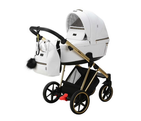 Bambini Prams Geneva Oskar - White on Gold Frame Bonus Free Phone Holder + Sunshade + Adaptors Value $189.00
