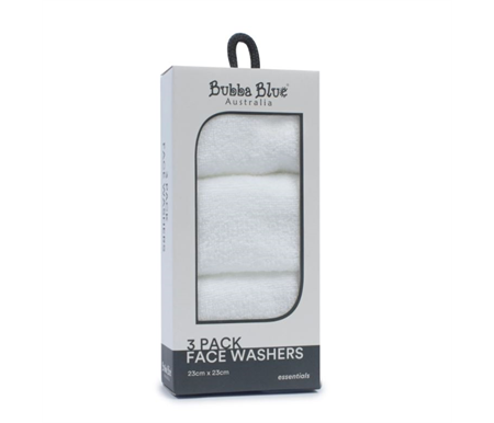 Bubba Blue 3pk Face Washers - White