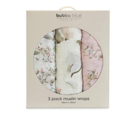 Bubba Blue Sleeping Bunny - 3pk Muslin Wraps