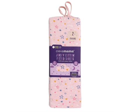 ClevaMama Jersey Cotton Fitted shets One Size Cot & Cot Bed 2PK - Pink