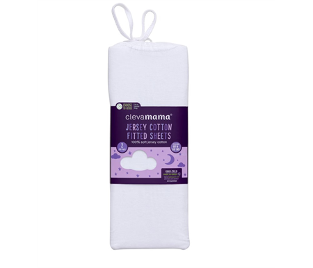 ClevaMama Jersey Cotton Fitted shets One Size Cot & Cot Bed 2PK - White