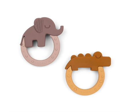 Done By Deer Teether 2pk Deer Friends Elphee & Croco - Mustard/Powder