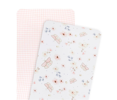 Living Textiles 2pk Bassinet Fitted Sheets - Butterfly/Blush Gingham