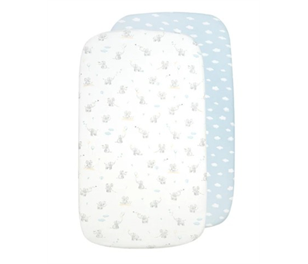Living Textiles 2pk Jersey Bedside Sleeper Fitted Sheet - Elephant Playtime