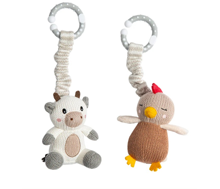 Living Textiles 2pk Stroller Toy - Cow and Chicken