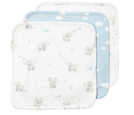 Living Textiles Elephant Playtime Wash Cloths 3pk