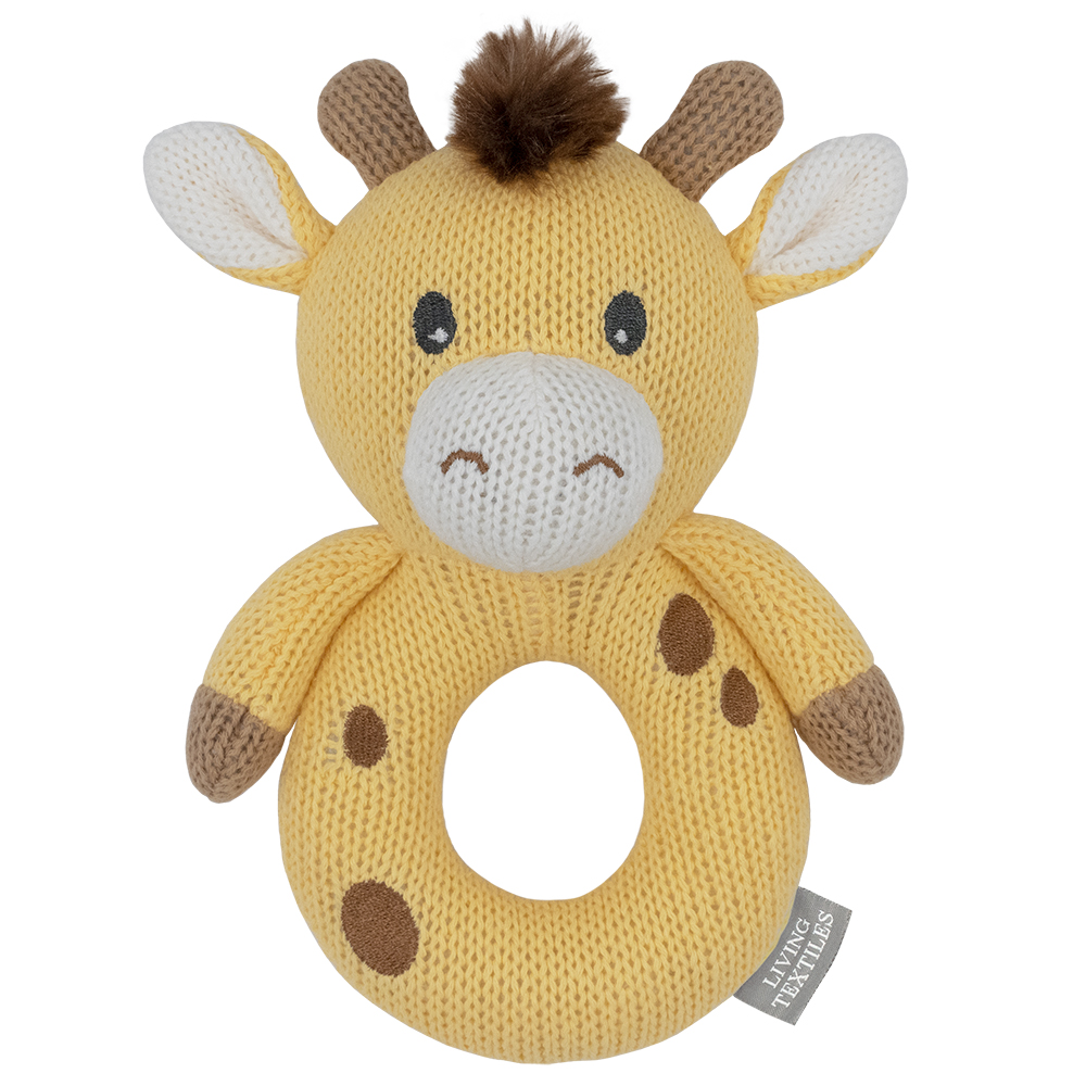 Living Textiles Whimsical Knitted Ring Rattle Noah the Giraffe Australia