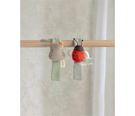 Mamas & Papas - Babyplay 2pk Wrist Rattle - Hippo / Lady Bird