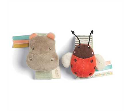 Mamas & Papas - Babyplay 2pk Wrist Rattle - Hippo / Lady Bird