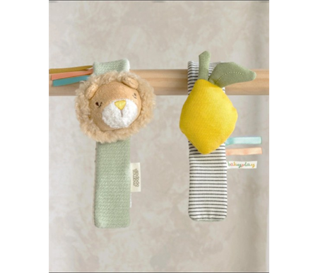 Mamas & Papas - Babyplay 2pk Wrist Rattle - Lion / Lemon