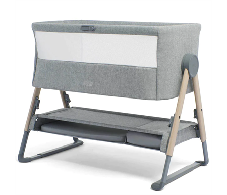 Mamas & Papas Lua Bedside Crib - Grey -Display Only  Plus Bonus Free Mattress Protector & 2pce Star Sheets