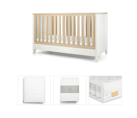 Mamas & Papas White Harwell Bundle 4pc Set - Cot, Mattress, Quilted Mattress Protector, Fitted Sheet MID FEB