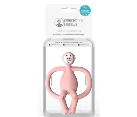Matchstick Monkey Animal Teether - Pig Anti Microbial