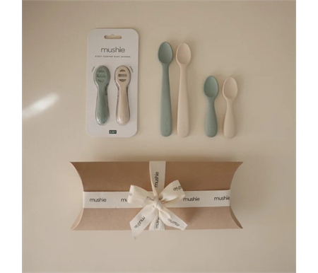Mushie - Starting Spoon - Cambridge Blue & Shifting Sand