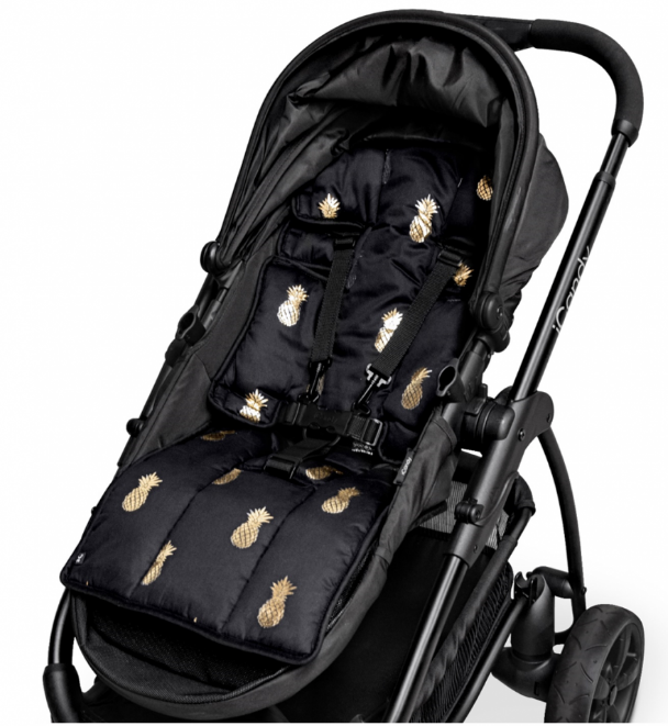 Outlook Reversible Cotton Pram Liner Black with Gold Pineapple