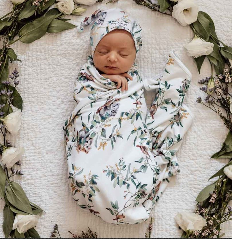 Snuggle Hunny Kids Baby Jersey Wrap & Beanie Set Eucalypt Australia