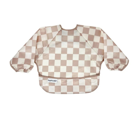 Tiny Twinkle - Mess-Proof Full Long Sleeve Bib - Beige Checkers - Large