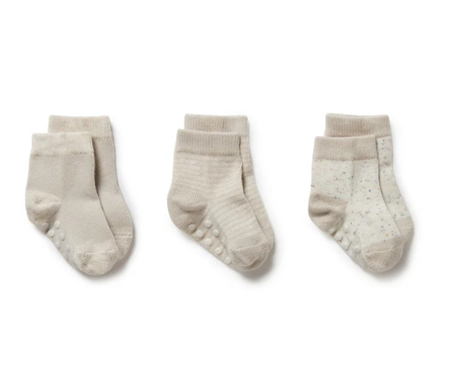 Wilson & Frenchy - Organic 3 Pack Baby Socks - Clay - Cotton Nylon Knit - 6 to 12 months
