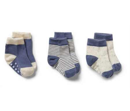 Wilson & Frenchy - Organic 3 Pack Baby Socks - Rain Drop - Cotton Nylon Knit - 0 to 3 months