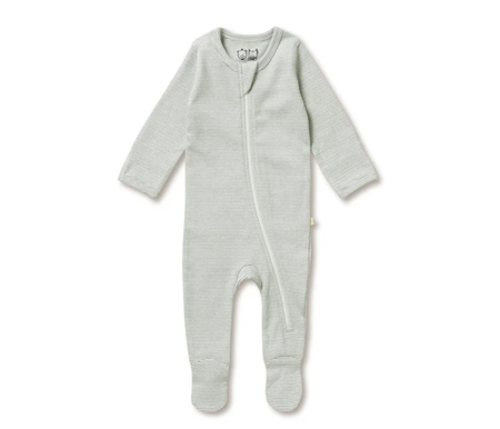 Wilson & Frenchy - Organic Stripe Rib Zipsuit with Feet - Fern - Organic Stripe Rib - 3 to 6 months