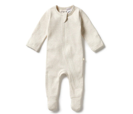 Wilson & Frenchy - Organic Stripe Rib Zipsuit with Feet - Oatmeal - Organic Stripe Rib - Premmie