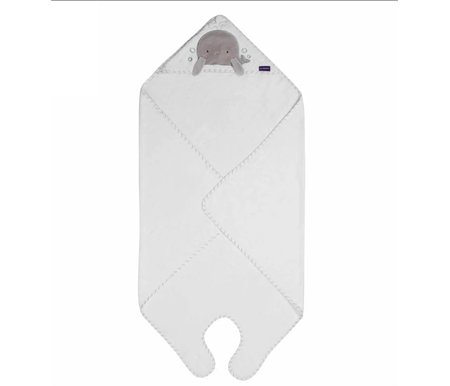 clevamama Bamboo Apron Baby Bath Towel - White/Grey 