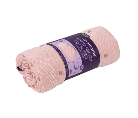 clevamama Knitted Pom Pom Blanket Organic Cotton - Pink